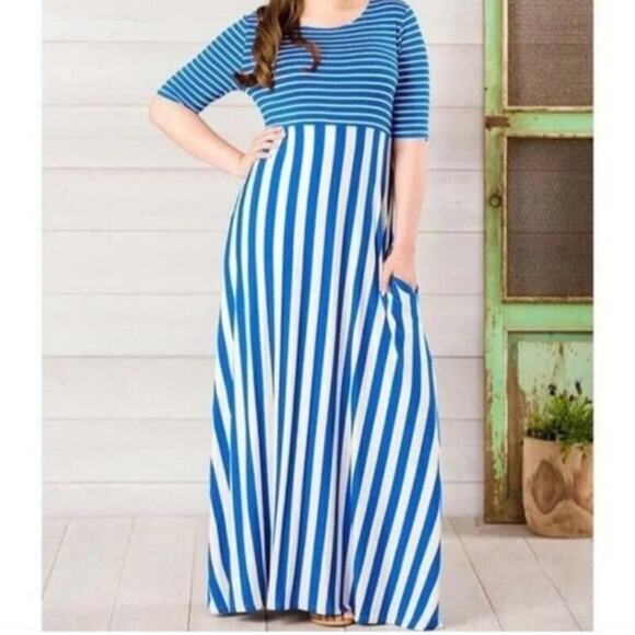 Matilda Jane Dresses & Skirts - Matilda Jane Women’s The Road Ahead Blue and White Striped Maxi Dress Medium